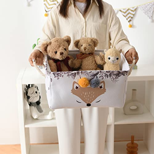 Inough Storage Basket Baby Toy Basket, Collapsible Laundry Baskets Dorm Room Essentials Dog Toy Bin Farm Animals Decor Shoe Baskets With Drawstring For Nursery Room Kidsroom, Playroom (Fox Head) #TOP2