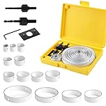 HSEAMALL 17PCS Hole Saw Kit,19-127mm Carbon Steel Hole Saw Cutter Set,Downlights Drill Bit Tools for Wood, Plasterboard, Plastic (White)