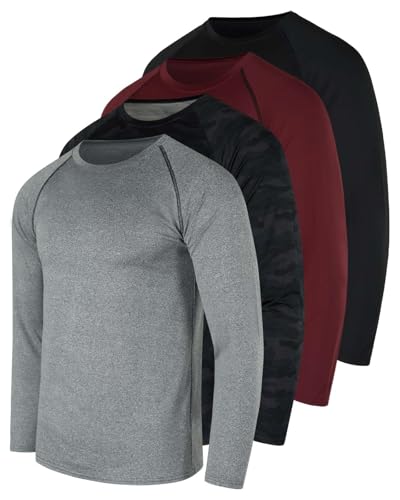 Real Essentials 4 Pack: Men's Compression Long-Sleeve T-Shirt Athletic Cold Weather Baselayer (Available in Big & Tall)- Set 5, Medium