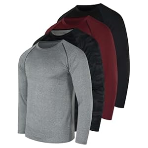 Real Essentials 4 Pack: Men’s Compression Long-Sleeve T-Shirt Athletic Cold Weather Baselayer (Available in Big & Tall)