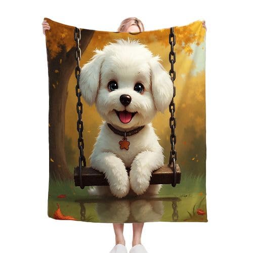 Überwurfdecken, King-Size-Größe, weißer Cartoon-Hund, 3D-gedruckter Stil, flauschige Decke für Geschenke, Mikrofaser-Fleece, Überwurf, Sofadecke für Bett, Couch, Sofa, 218,4 x 238,8 cm
