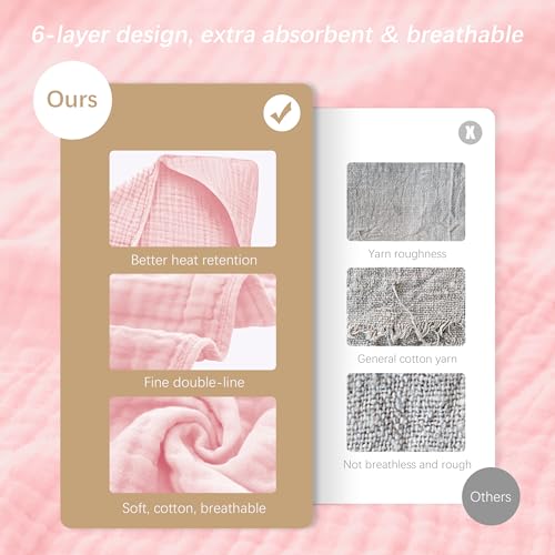 Image of SWEET DOLPHIN Muslin Hooded Baby Bath Towels - 2 Pack 100% Cotton Towel for Babies, Infants, Toddlers - 32x32Inch - Highly Absorbent and Newborn Essential, Pink