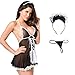 AISOO Maid Costume Uniform avec Bandeau -Dos Nu Tenue -Transparente Lace de Tablier Femme de Chambre Cosplay Costume Fronde en Dentelle Nuisette de Chambre Soubrette Seduction Lingerie Babydoll