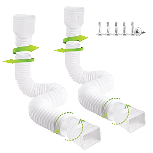 2 Pack Rain Gutter Downspout Extensions Flexible, Drain Downspout Extender, Gutter Connector Rainwater Drainage Connector 21"-60", Flexible/Shapeable Drain Pipe Wiith Gutter Connector & Screws(White) #TOP6