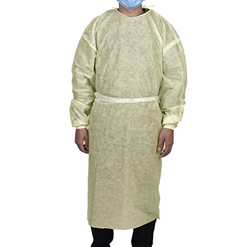 10 Pack Universal Isolation Gown with Elastic Wrists,Adults Disposable Gown Coverall,Indoor Outdoor Safety Personal Coveralls - Yellow