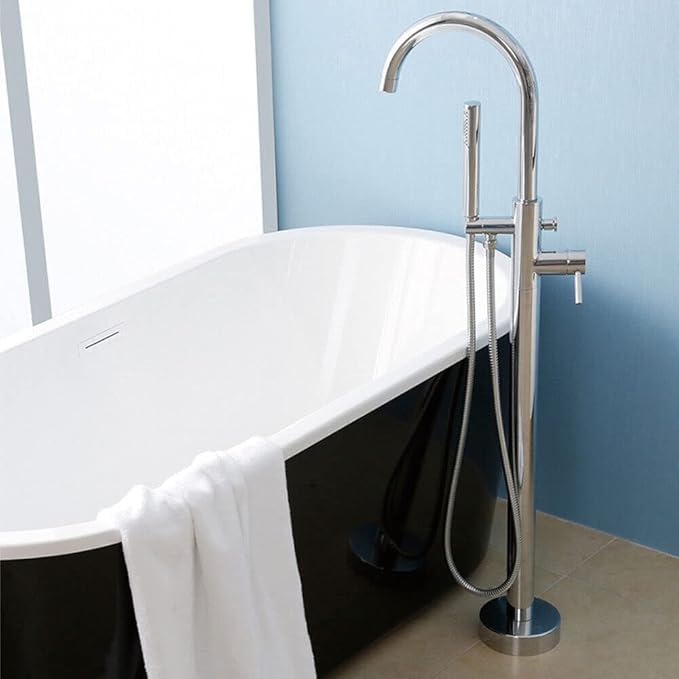 Grifo independiente, grifo de bañera independiente, de pie, ducha de mano con ducha de mano, para individuos, apartamentos y hoteles, plateado