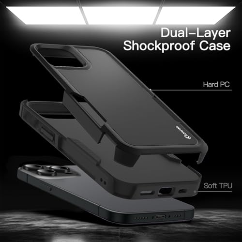 Image of KARWAN Shockproof Back Case Cover Compatible with iPhone 16, Heavy Duty Case with 360 Degree Camera Protection, Dual Layer Rugged Bumper Protection Cover with Matte Finish (Black)