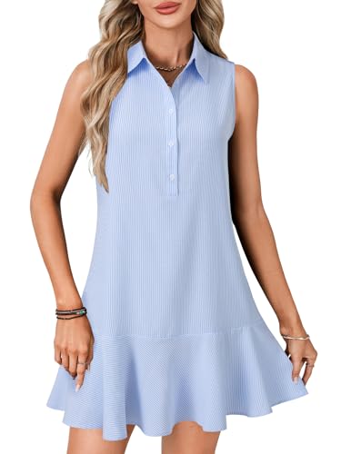 Image of Vrtige Women's Sleeveless Polo Dress Button Front Ruffle Hem Casual Golf Tennis Summer Mini Dresses