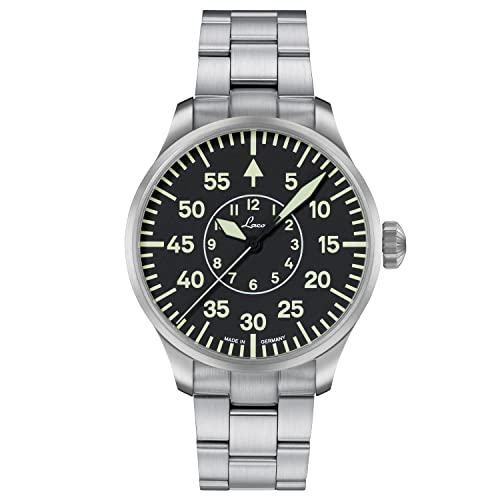 Laco Montre Pilot, montre automatique, boîtier en acier inoxydable, verre saphir, 5 bars, fabriquée en Allemagne, Basis Aachen - Bracelet en acier inoxydable argenté,...