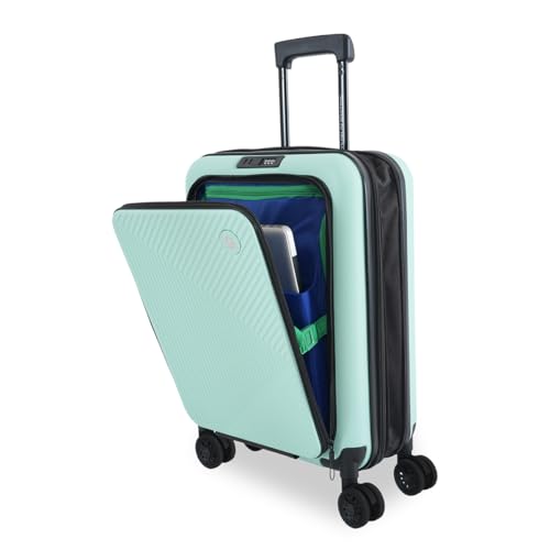 United Colors of Benetton Ryzen Pro 55 cms Cabin Trolley Bag for Travel | Hard Luggage with Durable PC Shell, TSA Approved Lock, Front Opening Compartment and 360° 8-Wheel Spinner- Birds Green