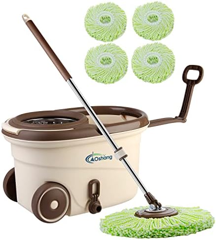 oshang EasyWring Spin Mop and Bucket - Hand-Free Wringing Floor Cleaning Mop - 4 Washable & Reusable Microfiber Mop Heads Included - Wet or Dry Usage on Hardwood, Laminate, Tile, Stone