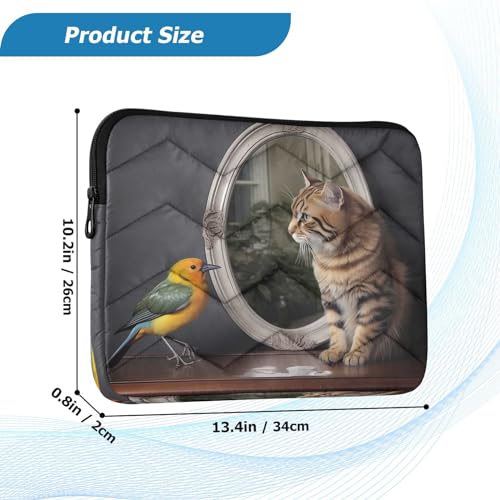 Funda para portátil de 13-14 pulgadas con diseño gato pájaro miniatura 3