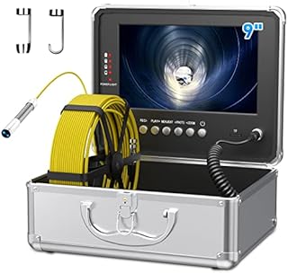 Sanyipace Sewer Inspection Camera, 66ft/20m, Scratch-Resistant Sapphire Lens, 9'' IPS Monitor, 0.15in/3.8mm Fiberglass Cable, IP68 Waterproof Drain Camera, 2600mAh, DVR Recorder with Sound, 16GB Card