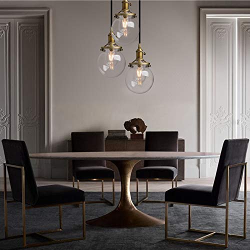 Image of Phansthy 3-Light Cluster Pendant Light, Antique Brass Chandelier with 5.9 inch Globe Glass Shade, Foyer Chandeliers Entryway High Ceiling Staircase Lights (Antique)