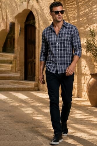 Image of Louis Philippe Men's Slim Fit Premium Cotton Easy Care, Soft Handfeel Full Sleeve Checks Casual Shirt