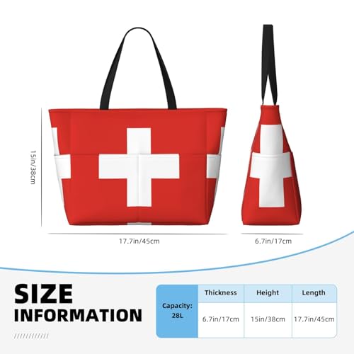 Swiss Flag Printed beach travel bag, perfect for shopping bags, swimming pools, gyms, travel shopping, large capacity beach bag with zipper,4