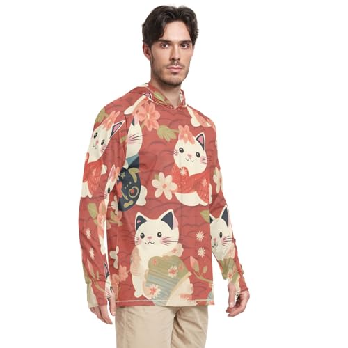 xigua Cute Little Flower Cat Men's UPF 50+ Sun Shirts Quick Dry Sun Protection Hoodie With Long Sleeve 5592