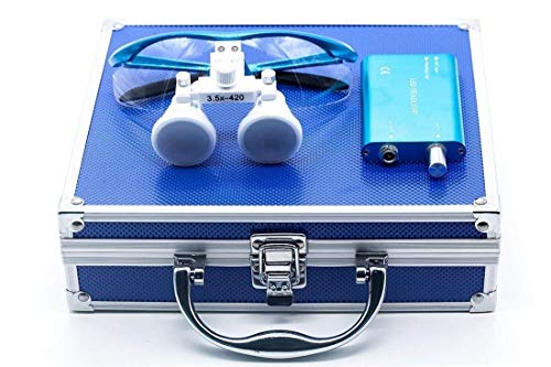 BONEW Dental Surgical Binocular Loupes 3.5X420Mm with LED Dental Head Light Aluminum Box