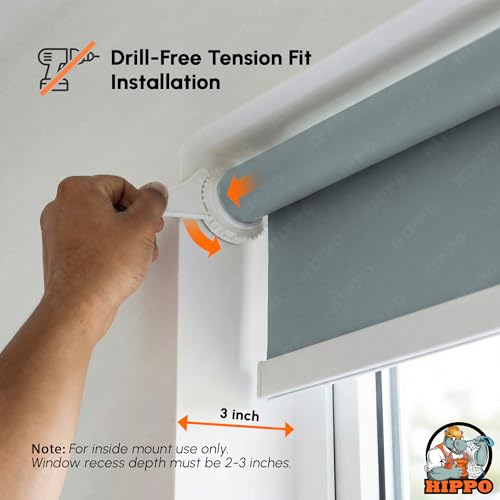 Image of HIPPO No Drill Blackout Blinds for Windows | No Tools, Light & Heat Blocking Blinds, UV Protection, Smooth Chain, Inside Mount, Ideal for Sun Exposed Areas (Blue-Grey, 3FTX9FT)