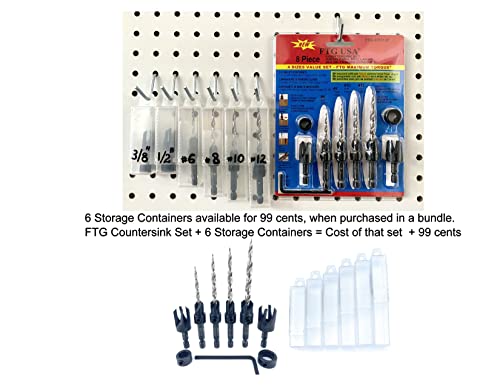 Image of FTG USA 4 Pc Wood Countersink Set #4#8#10#12 w / 2 Collars & 2 Plug Cutters | Includes 3 /8 inch and 1 /2 inch depth stop collars plus 3 /8 inch and 1 /2 inch plug cutters. Comes with hex key for quick bit adjustments