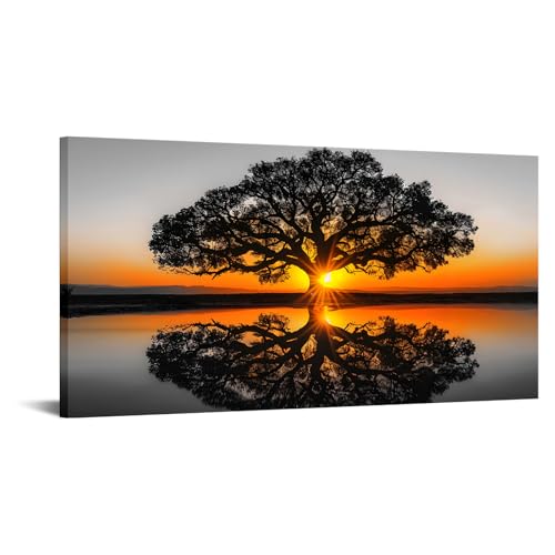 iKNOW FOTO Black and White Oak Tree Canvas Wall Art