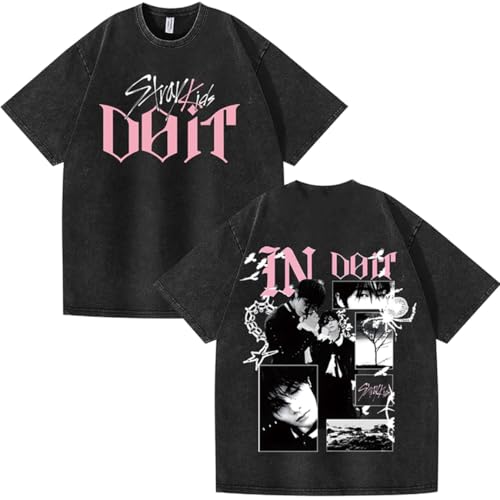 KASENFASHION Stray DO IT Gedruckt T-Shirt Vintage Washed Print BangChan Lee Know Changbin Hyunjin Han Felix Seungmin I.N Motive Unisex Harajuku Streetwear SKZ Fanartikel Streetwear