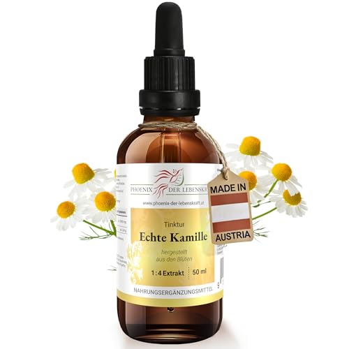 Kamille Tinktur 50ml | Matricaria chamomilla Tropfen (1:4 Extrakt) | Premium Qualität aus Österreich | Veganes Nahrungsergänzungsmittel | Mutterkraut, Echte Kamille, Königskerze, Hundeblume