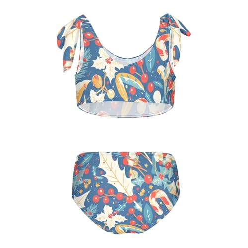 KLL Christmas Candy Cane Mistletoe Pattern Girls 2 Piece Bikini Set Quick-Dry Swimsuit Swimwear Adjustable Strap2
