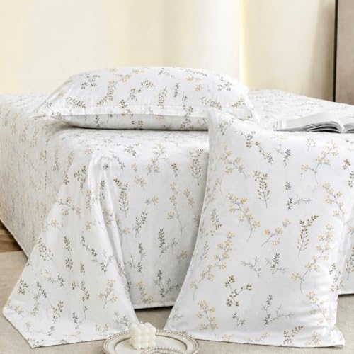 Image of Jaipur Weaves Cotton King Size Bedsheet 108x108 Super King, 100% Pure Cotton Bed Sheet with 2 Pillow Covers, 240 TC Soft Breathable Floral Design Bedding - (Spring Tulips Yellow, Super King)