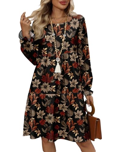 SweatyRocks Langarm Kleid Damen Große Größen Blusenkleid Winterkleid Damen Mode Hemdblusenkleid Midikleid Shirtkleid Schwarz 0XL