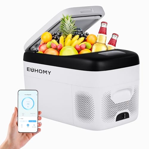 EUHOMY 25L Camping Fridge Freezer, Portable Compressor Car Fridge Freezer,12V/240V, -20℃ to 20℃ Quiet Small Car Fridge Freezer with APP Control for Travel, Camping, Picnic, etc.[Energy Class A]