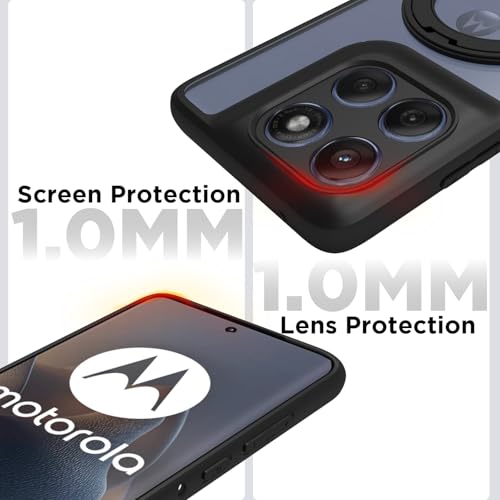 Image of RIGGEAR Shockproof Sleek Hybrid Armor 360 Rotating Magnetic Ring Stand Back Cover Case Compatible with MagSafe Accessories for Motorola Moto Edge 60 Fusion /Moto Edge 60 (Clear PC+Black TPU Bumper)