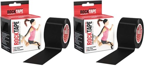 Image of RockTape 84370 Black Athletic Tapes & Wraps, 2 inch x 16.4' (5cm x 5m) (Pack of 2)