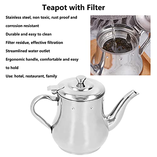 OUKENS Teapot with Removable Strainer, 30oz Stainless Steel Gooseneck Pour Over Kettle Modern Silver Small Coffee Tea Pot Infuser for 1-3 People, for Loose Leaf Tea & Pour-Over Coffee - Thumbnail 2