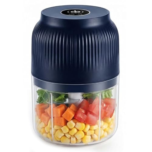 Mini Electric Food Chopper, USB Rechargeable Garlic Chopper, Cordless Vegetable Chopper with One Touch Operation, Portable Food Processor for Garlic,Onion,Ginger,Chilli,Nuts,Meat, Blue, Six blades