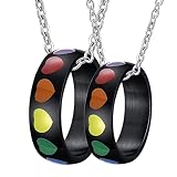 Epinki Collier de Bijoux, Collier Couple Gay 6MM LGBT avec Émail de Cœur Arc-en-Ciel Noir en Acier Inoxydable Pendentif avec Chaine