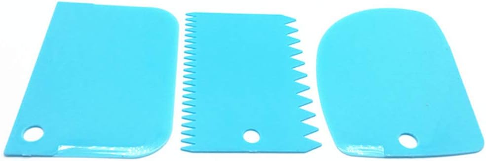 lasenersm 3 Pieces Dough Scraper Bowl Scraper Cake Scraper Plastic Dough Cutter Jagged Edges Scraper Curved Edge Scraper Flat Edge Scraper Food Scrappers for Bread Dough Cake Fondant Icing, Blue