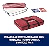 Anchor Hocking Glass Baking Dishes for Oven with Casserole Carrier, 4 Piece Set (3 Quart Glass Baking Dish, Red Lid, Red Thermal Carrier, and Hot/Cold Pack)