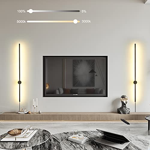 Oiyio Dimmable Modern Plug In Wall Sconce Set Of 2 Matte Black Led Wall Light With Plug In Cord Switch Dimmable 39.4 Inches Dimming Wall Lamp For Modern Decorative Background Lighting #TOP3