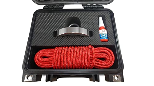 Brute Magnetics 1200 lb Magnet Fishing Kit | Includes Single Sided Rare Earth Neodymium Magnet, Waterproof Carry Case, 65ft Rope with Heavy Duty Carabiner, Gloves, and Threadlocker