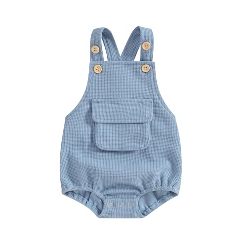 Image of Kuriozud Unisex Baby Boy Girl Clothes Sleeveless Romper Bodysuit Crossback Strap Jumpsuit Overall Shorts One Piece Outfit