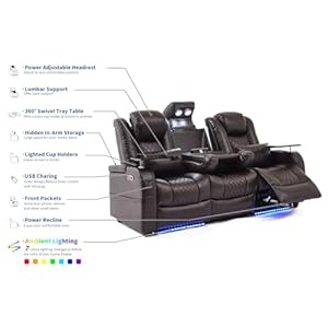 Home theater seating seats movie theater chairs theater recliner with 7 colors ambient lighting lumbar pillow touch reading lights tray table  urban country home decor