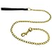 Platinum Pets 4mm Coated Chain Dog Leash with Leather Handle, 24 Karat Gold