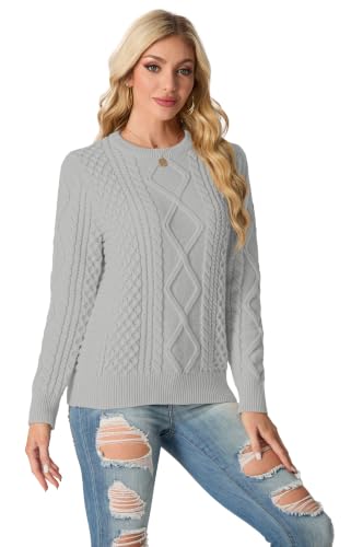 Image of GRECERELLE 2026 Womens Fall Winter Long Sleeve Casual Pullover Sweater Tops | Crewneck, Cable Knit, Chunky, Vintage Style, Anti-static(XS-2XL)