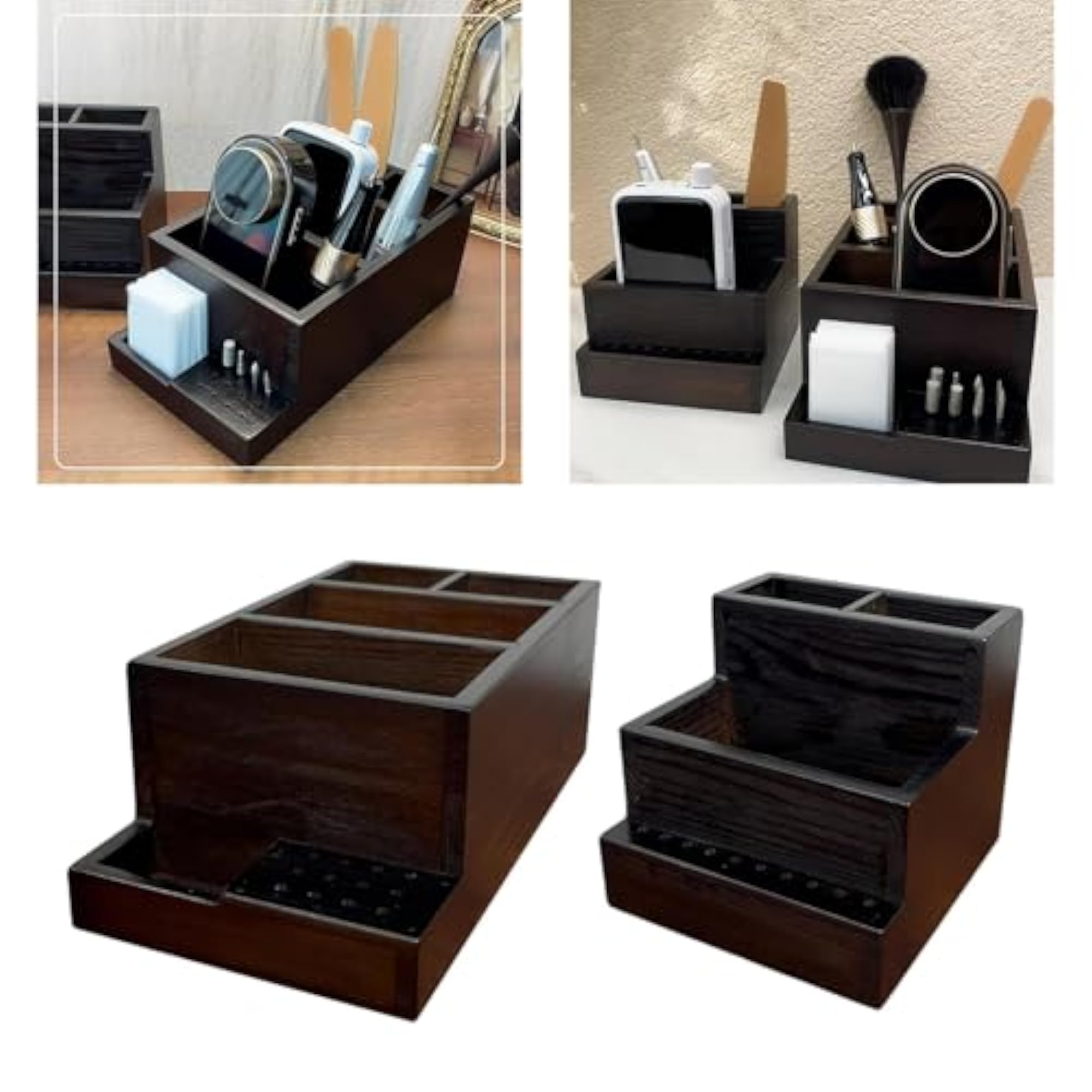 Wooden Nail Drill Holder Box Organizer for Desktop