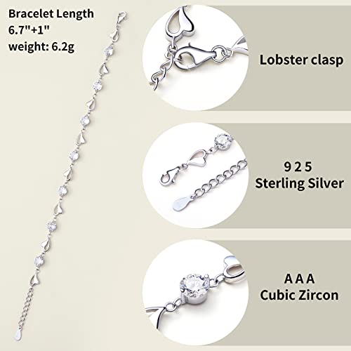 Busycon 925 Sterling Silver Bracelets For Women,Silver Charm Bracelets For Women 5.5Mm Aaa Cubic Zircon,Anniversary Jewelry Gift For Girlfriend, Wife, Daughter, Granddaughter #TOP2