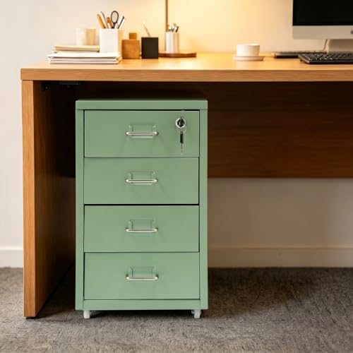 Image of 4 Drawer File Cabinet with Lock Steel Mobile Filing Cabinet for Office Home
