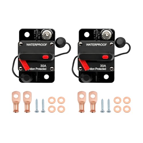 SWPHRT Car Circuit Breaker, 30A 12V-48V DC Vehicle Electronic Battery System Inline Fuse with Manual Reset Switch, Automotive Audio Radio Solar System Protection, Universal for SUV RV Truck