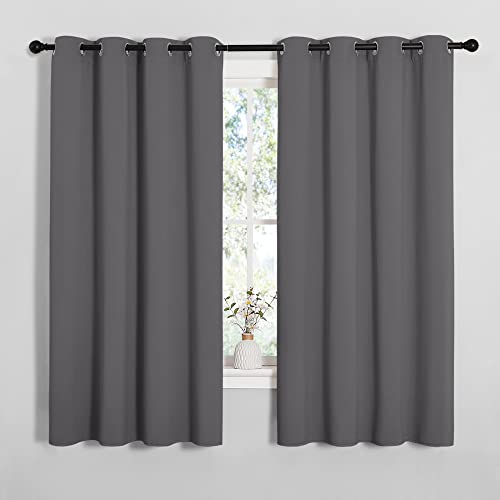 Image of NICETOWN Grey Blackout Curtain Panels for Bedroom, 2 Panels, W55 x L57-inch, Grey, Thermal Insulated Grommet Top Blackout Draperies and Drapes for Basement