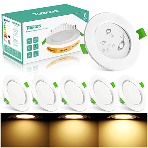 Spot Led Encastrable Dimmable IP44 7W, 650lm 26mm Spot de Plafond Extra Plat Salle de Bain, 230V 3000K LED Spot Encastré Intérieur Lampe, Diamètre du Trou Φ68-80mm pour Cuisine Cover